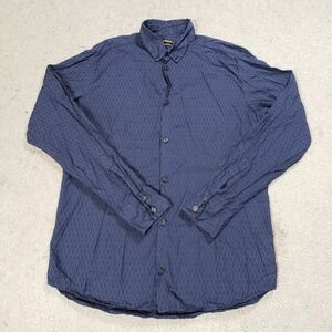 Diesel Black Gold Shirt Men Large Blue Geometric Check Long Sleeve Designer